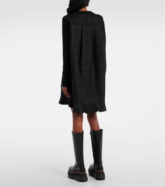 Windowpane checked wool minidress