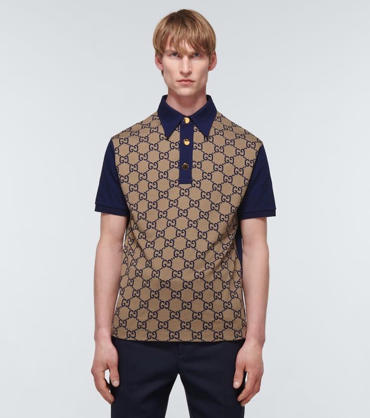 Panelled Cotton-Jersey and Logo-Jacquard Silk-Blend Polo Shirt