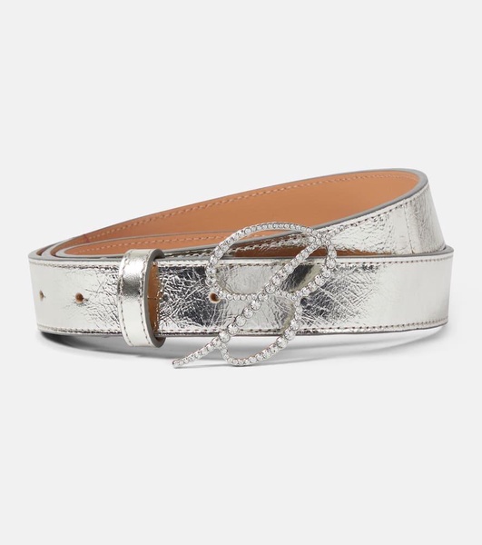 Embellished metallic leather belt