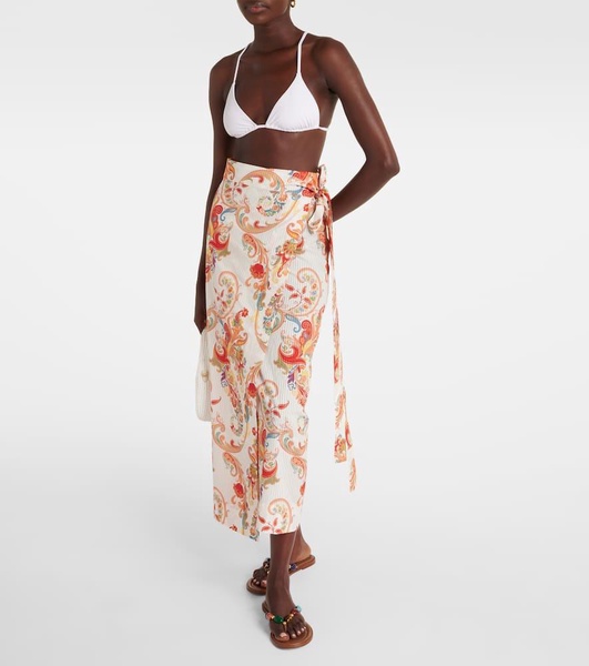 Printed cotton and silk beach cover-up