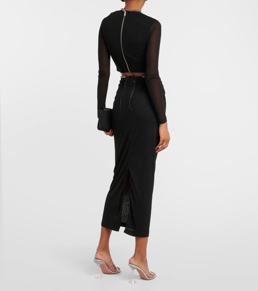 Cutout jersey midi skirt