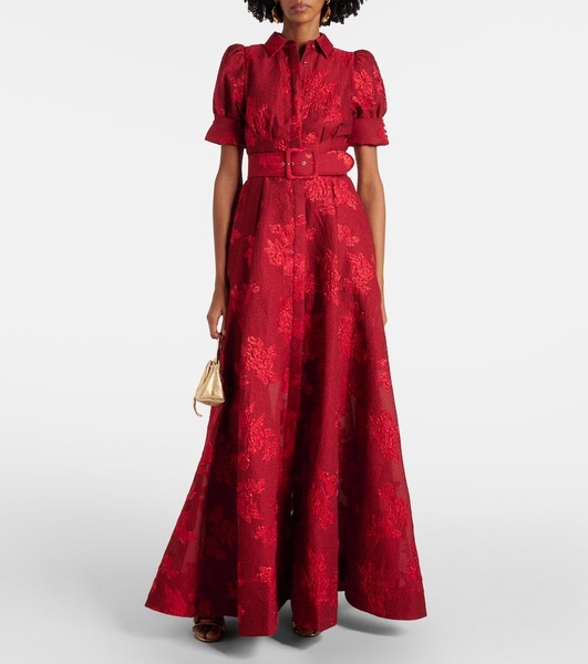 Henrietta belted brocade gown