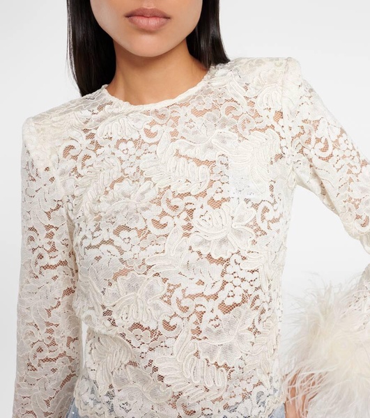 Feather-trimmed lace top