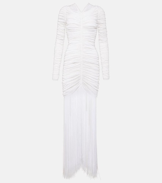 Guisa fringed shirred silk-blend gown