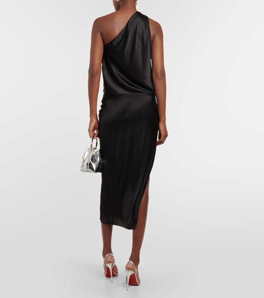 Draped one-shoulder silk satin top