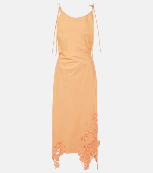 Lace-trimmed cotton midi dress