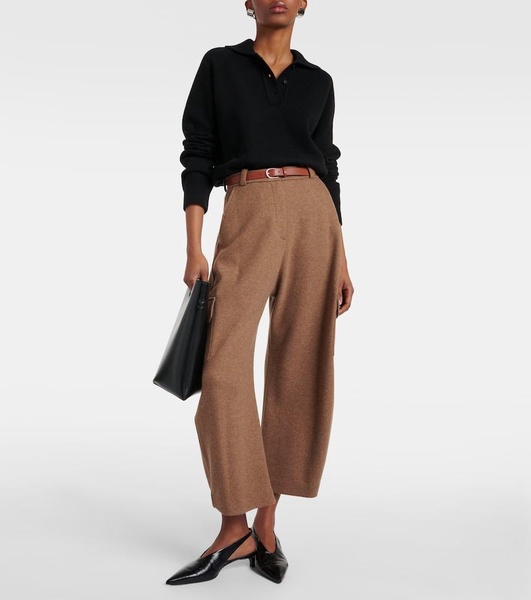 Mid-rise cashmere-blend wide-leg pants