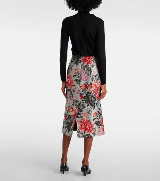 Floral jacquard pencil skirt