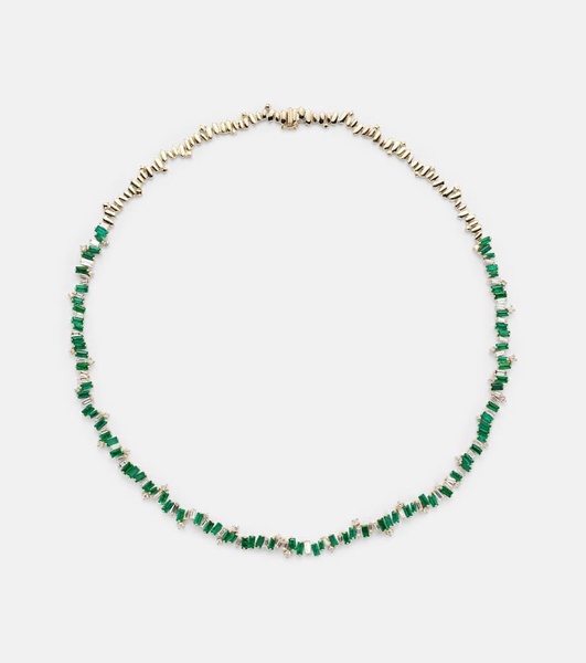 Bold Burst 18kt gold necklace with diamonds and emerald