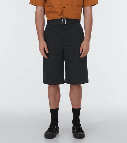 Wool gabardine belted shorts