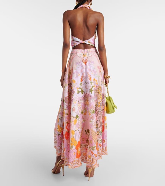 Embellished floral linen maxi skirt