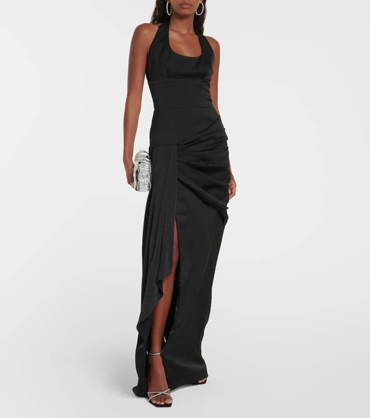 Draped halterneck satin maxi gown