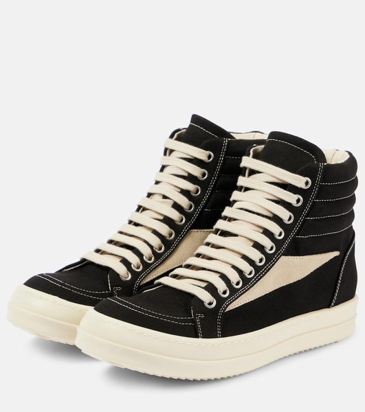 Suede-trimmed denim high-top sneakers