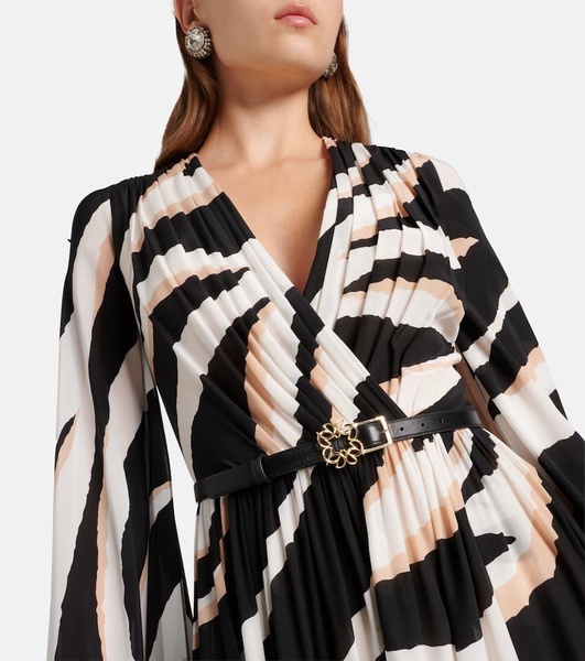 Caped zebra-print silk gown