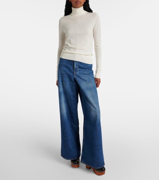 Semi-sheer wool turtleneck top