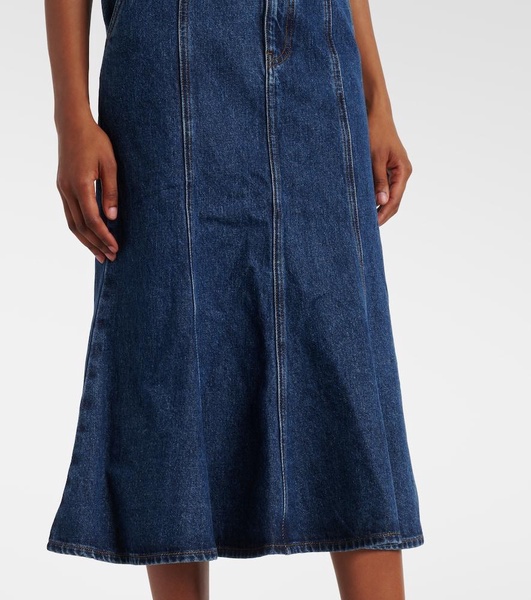 Flared denim midi skirt