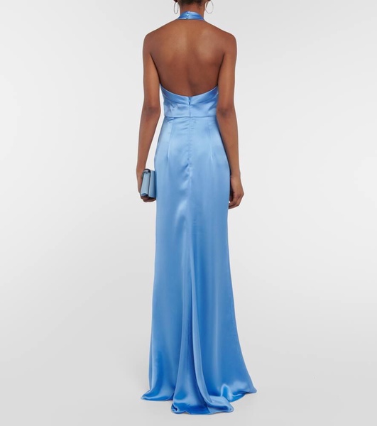 Draped halterneck satin gown