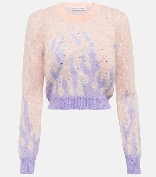 Embellished jacquard mohair-blend sweater