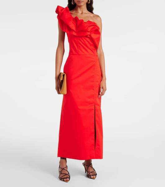 Ruffled one-shoulder poplin gown