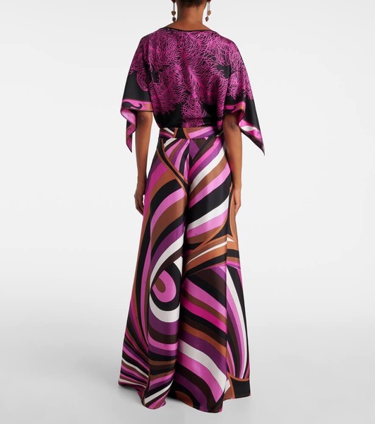 Iride printed silk twill palazzo pants