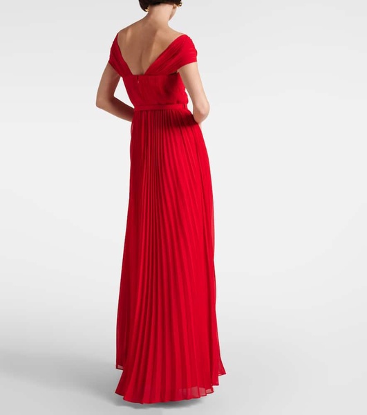 Pleated off-shoulder chiffon gown