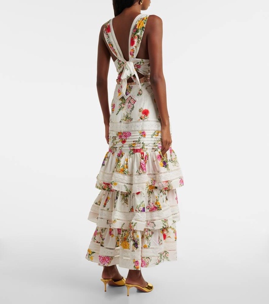 Floral tiered cotton and silk maxi dress