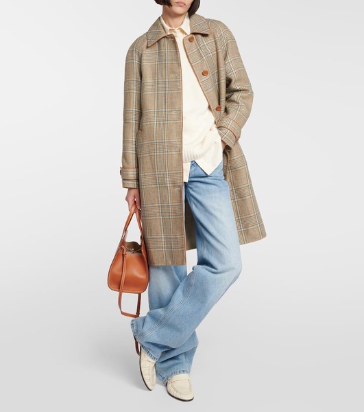 Checked linen and wool coat