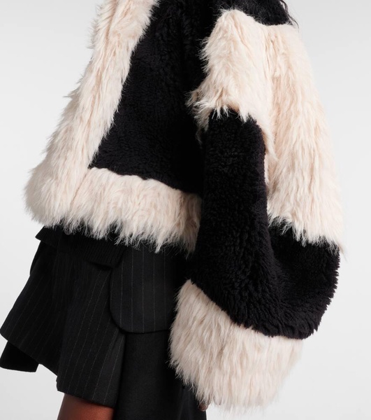 Oversized faux fur-trimmed wool jacket