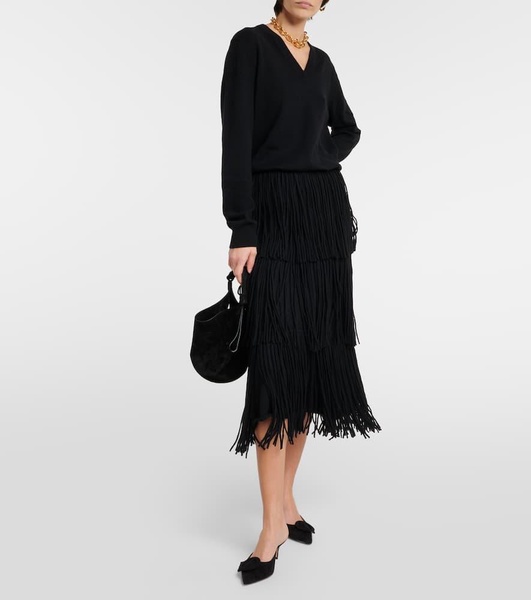 Isa fringed cashmere midi skirt