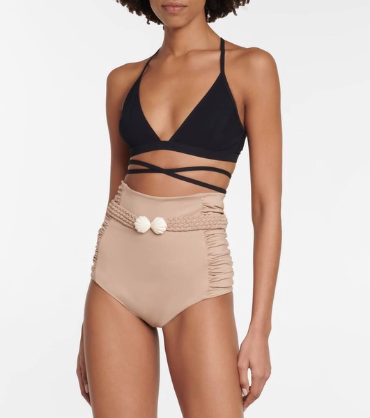 High-rise belted bikini bottoms