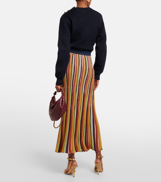 Alight striped metallic knit midi skirt