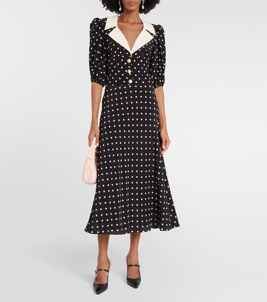 Polka-dot silk midi dress