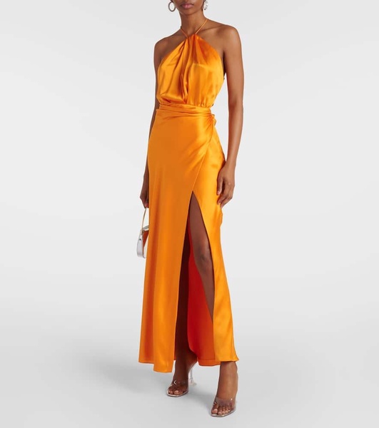 Asymmetric silk satin gown