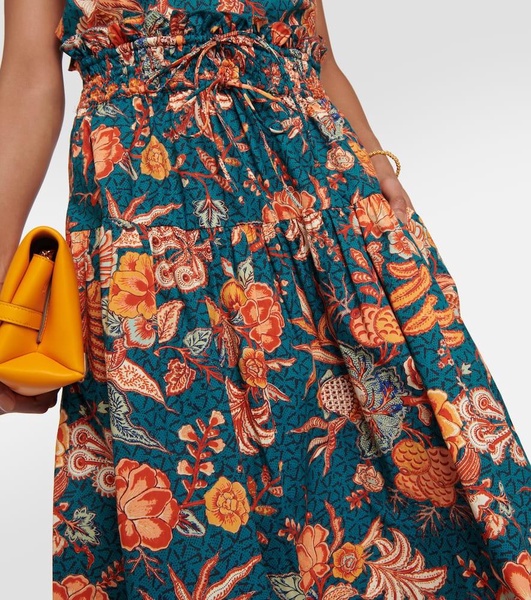 Kyra high-rise floral cotton midi skirt