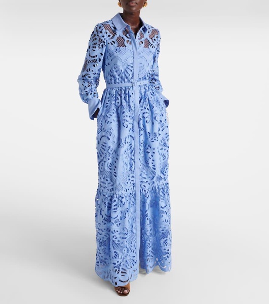 Belted cotton lace maxi dress