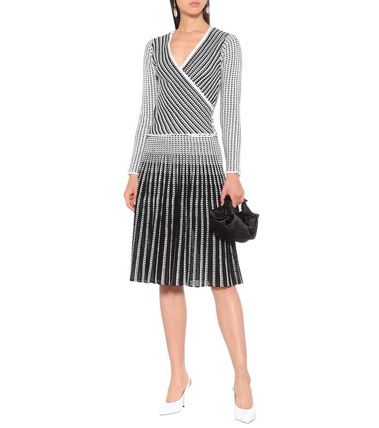 Striped stretch-knit midi skirt