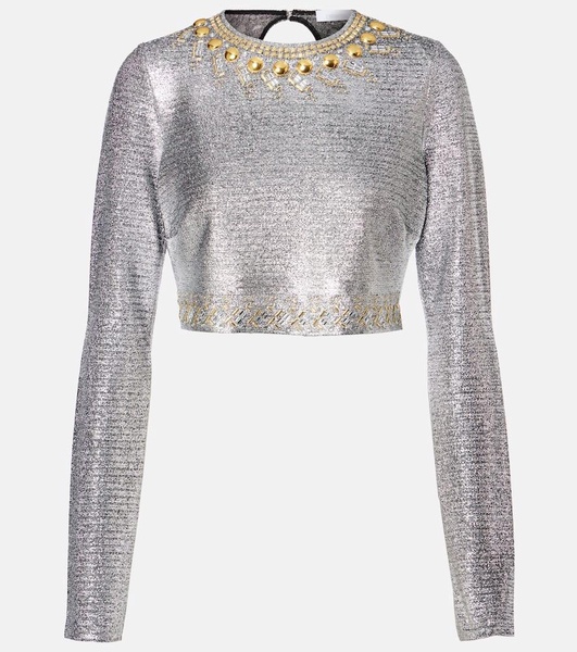 Embellished lamé crop top