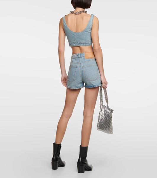 Stud-embellished high-rise jean shorts