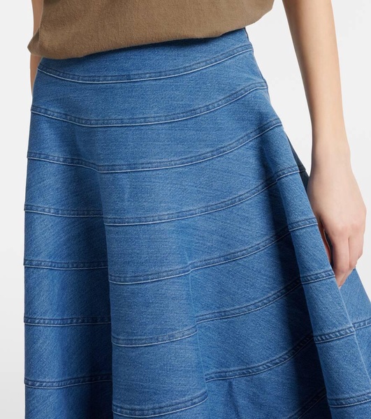 Grace paneled denim midi skirt