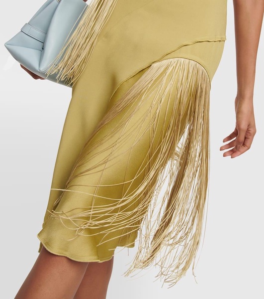 Fringe-trimmed crêpe and satin minidress