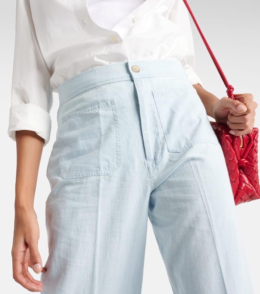 Cotton chambray wide-leg pants