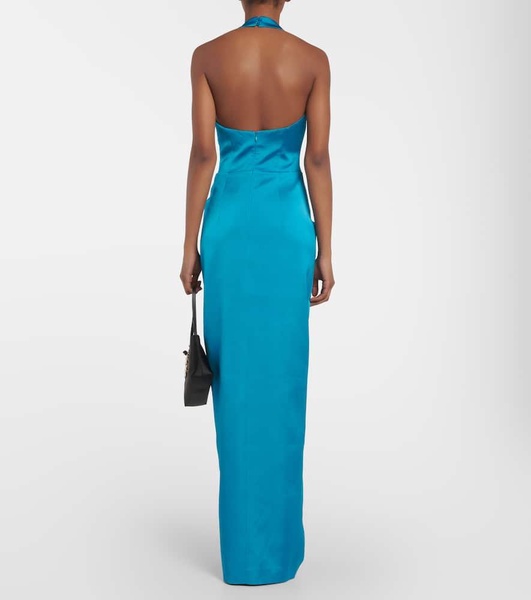 Halterneck draped satin gown