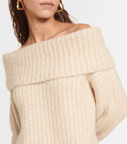 Off-shoulder ribbed-knit cashmere sweater