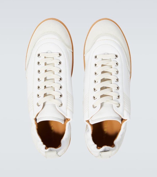 Suede-trimmed leather sneakers