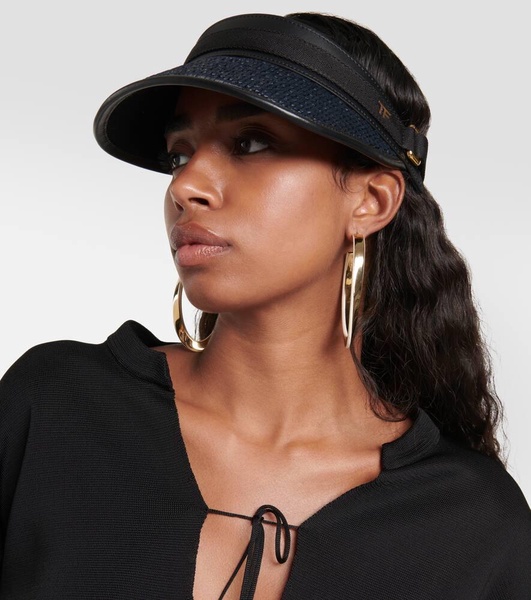 Raffia leather-trimmed visor