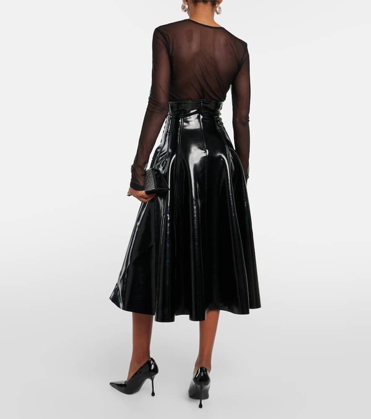 Faux patent leather midi skirt