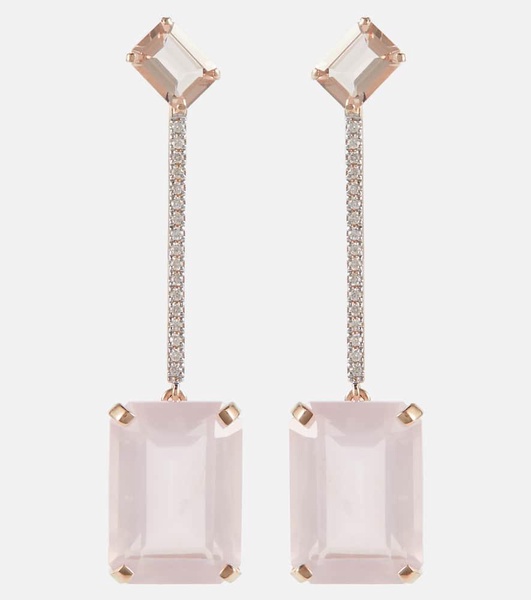 14kt gold earrings with morganite, quartz and diamonds