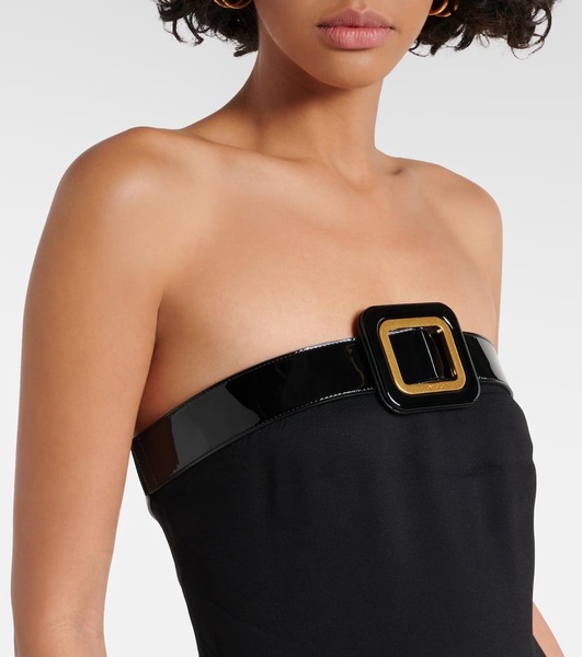 Buckle-detail strapless sablé gown