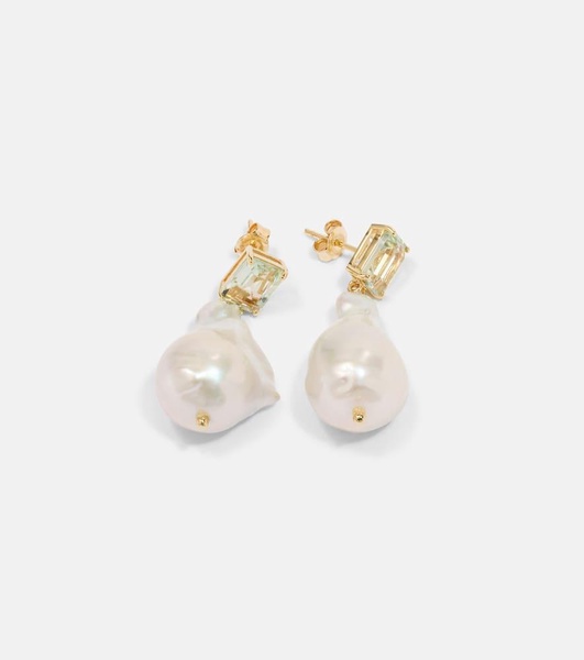 14kt gold drop earrings with amethysts and Baroque pearls