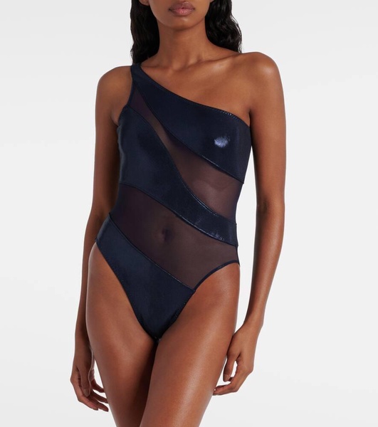 Snake paneled one-shoulder swimsuit